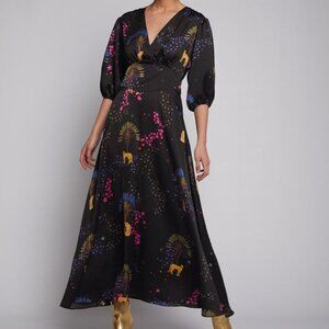 Vilagallo Natasha Midi Dress - Black Cheetah Crepe Print - SZ 38